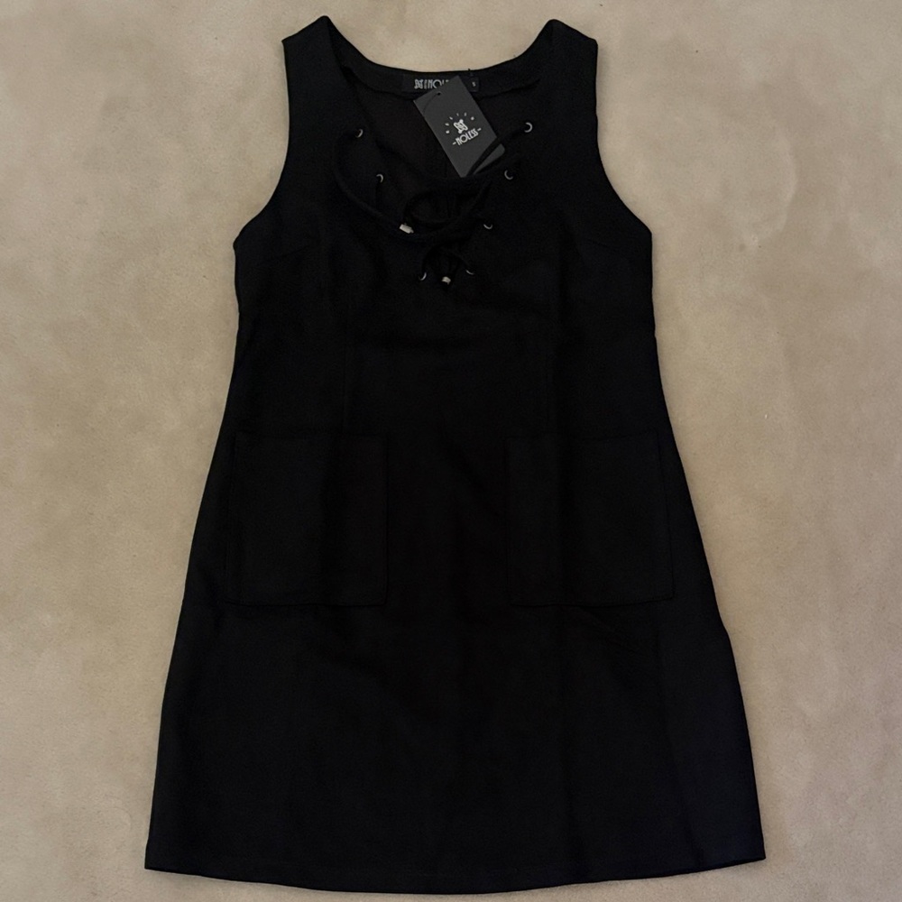 NWT Black Lace-Up Sleeveless Faux Suede Dress